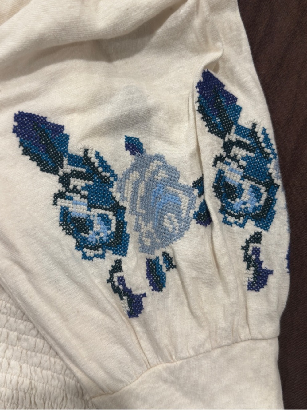 Free People Felicity Embroidered Smocked Waist Peasant Blouse - Picture 6 of 7